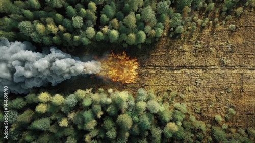 Obraz na płótnie Forest Burning in Shape of Cigarette Filter Highlights Environmental Destruction Caused by Wildfires and Land Degradation w salonie