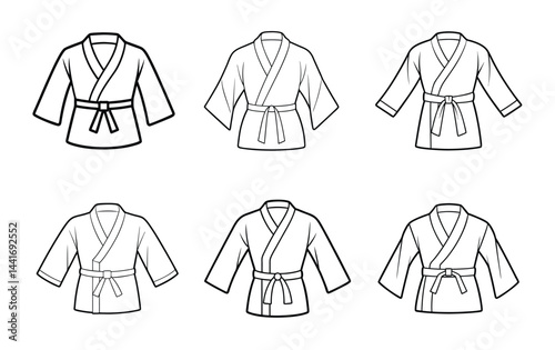Big set of Kimono icon simple black line style.