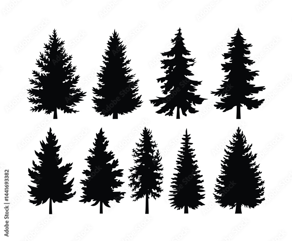 Christmas Fir Tree Silhouette Set Vector Illustration Christmas Fir Tree Silhouette Set Vector Illustration