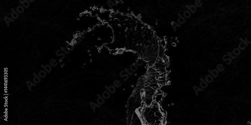 water splash on black background. water splash black background backdrop fresh. Blue water splash isolated on black background.  3D illustration. Blurred images of close-up soda water bubbles . .