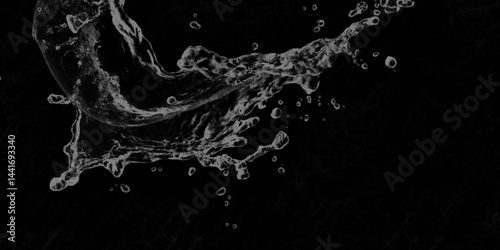 water splash on black background. water splash black background backdrop fresh. Blue water splash isolated on black background.  3D illustration. Blurred images of close-up soda water bubbles . .