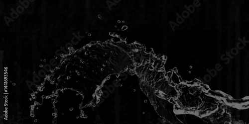 water splash on black background. water splash black background backdrop fresh. Blue water splash isolated on black background.  3D illustration. Blurred images of close-up soda water bubbles . .