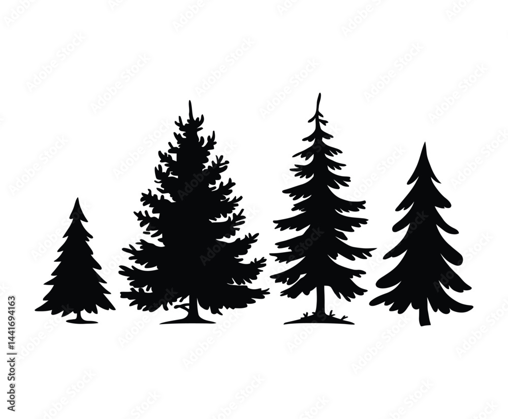 Fototapeta premium Fir Tree Silhouette Collection Vector Template Illustration