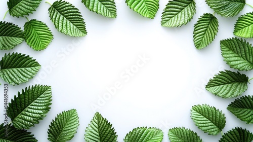Obraz na płótnie Green Leaves Frame, isolated on white background, minimalist style, space for text. w salonie