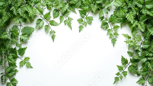 Obraz na płótnie Green Leaves Frame, isolated on white background, minimalist style, space for text. w salonie