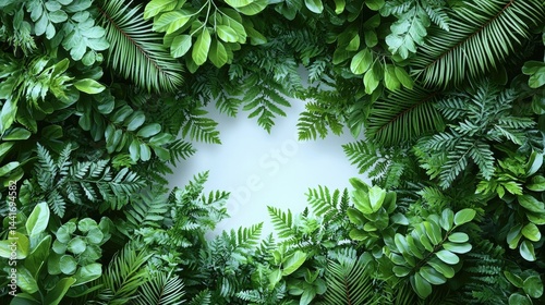 Obraz na płótnie Green Leaves Frame, isolated on white background, minimalist style, space for text. w salonie