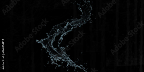 water splash on black background. water splash black background backdrop fresh. Blue water splash isolated on black background.  3D illustration. Blurred images of close-up soda water bubbles . .