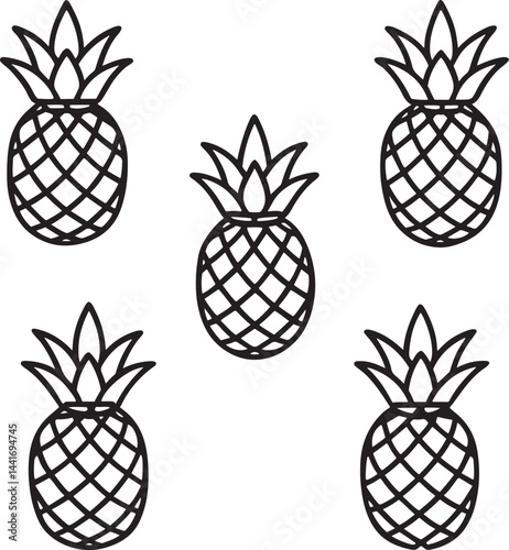 pineapple set black line art design clearing with white background.