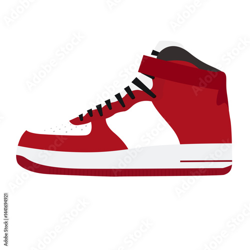 Minimal White and red High-Top Sneakers Vector Illustration

