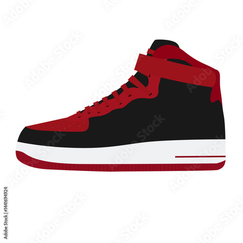 Minimal black and red High-Top Sneakers Vector Illustration

