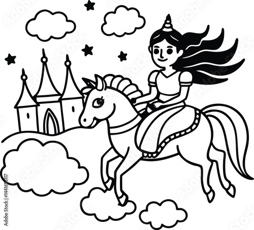 A funny cartoon illustration shows a fairy tale princess, an angel with a sword, and a devil, like a comic drawing of mythical people and animals