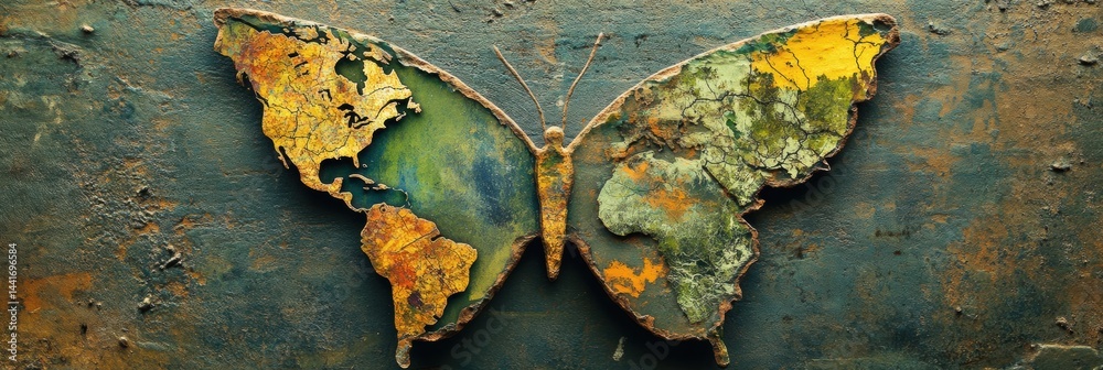 Creative Representation of a Butterfly Wing Illustrating a Map of the World With Emphasis on Earth’s Fragility and Beauty