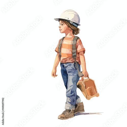 watercolor A person wearing a hard hat at a construction