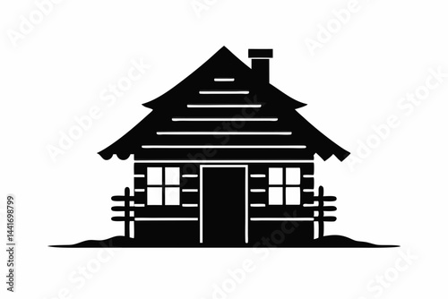 Rustic log cabin with a slanted roof and wooden walls