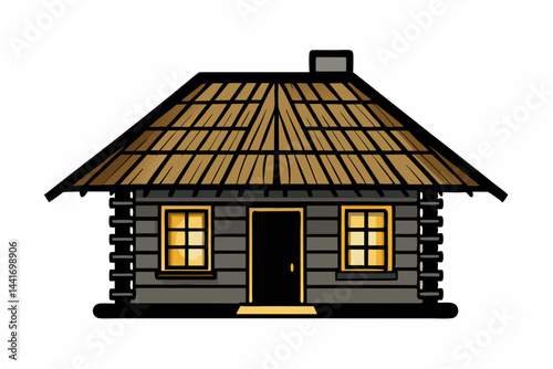 Rustic log cabin with a slanted roof and wooden walls