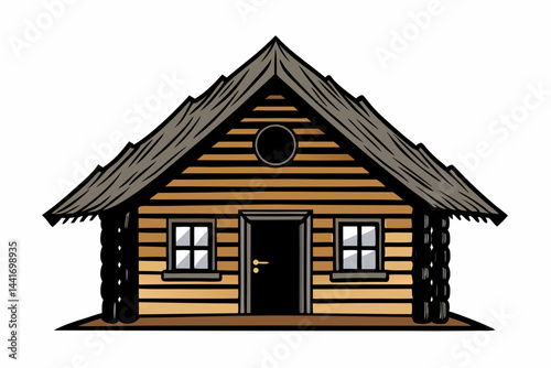 Rustic log cabin with a slanted roof and wooden walls
