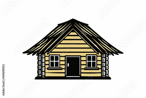 Rustic log cabin with a slanted roof and wooden walls