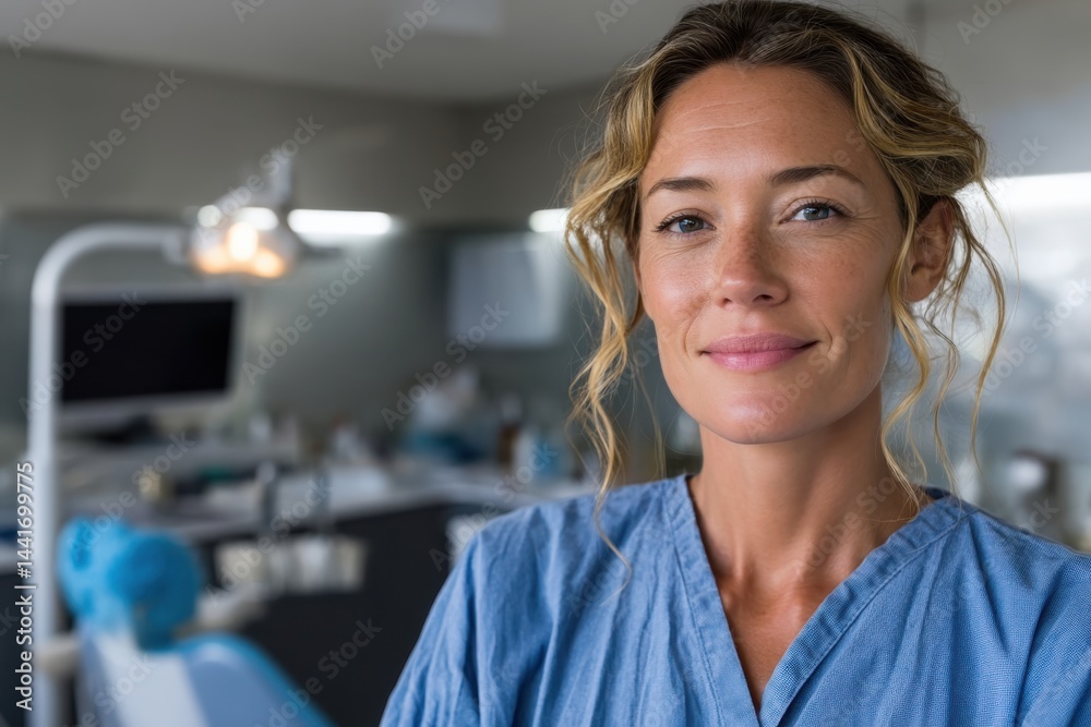 A professional dentist with a warm smile stands in an office, highlighting the importance of patient care and comfort in a modern dental environment focused on aesthetics. A professional dentist with a warm smile stands in an office, highlighting the importance of patient care and comfort in a modern dental environment focused on aesthetics.