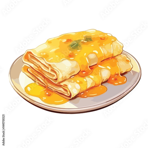 watercolor A plate of enchiladas with melted cheese illustration
