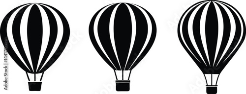 Set of Hot Air Balloon black silhouette vector illustration and white background.