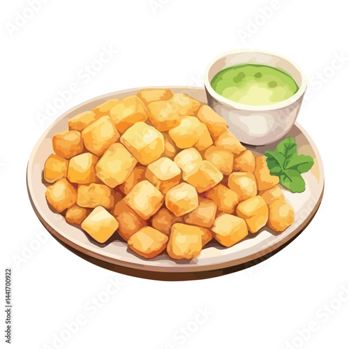 watercolor A plate of stuffing with gravy illustration