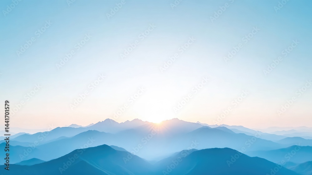 Obraz premium Majestic mountain range at sunrise. Soft, pastel colors blend into a tranquil, serene vista
