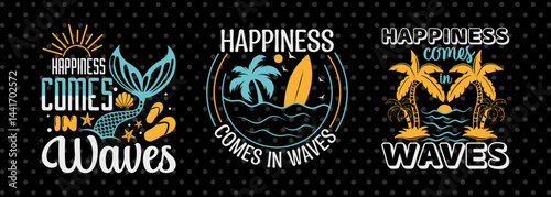 Happiness Comes In Waves SVG Beach Life Vacation With Sea Beach Design Bundle Beach Quote Design