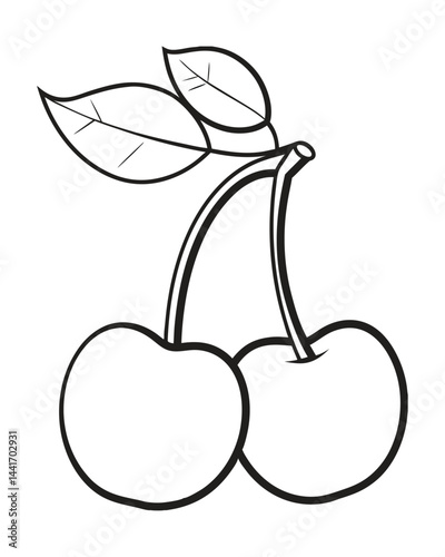 line drawing of two cherries with connected stems