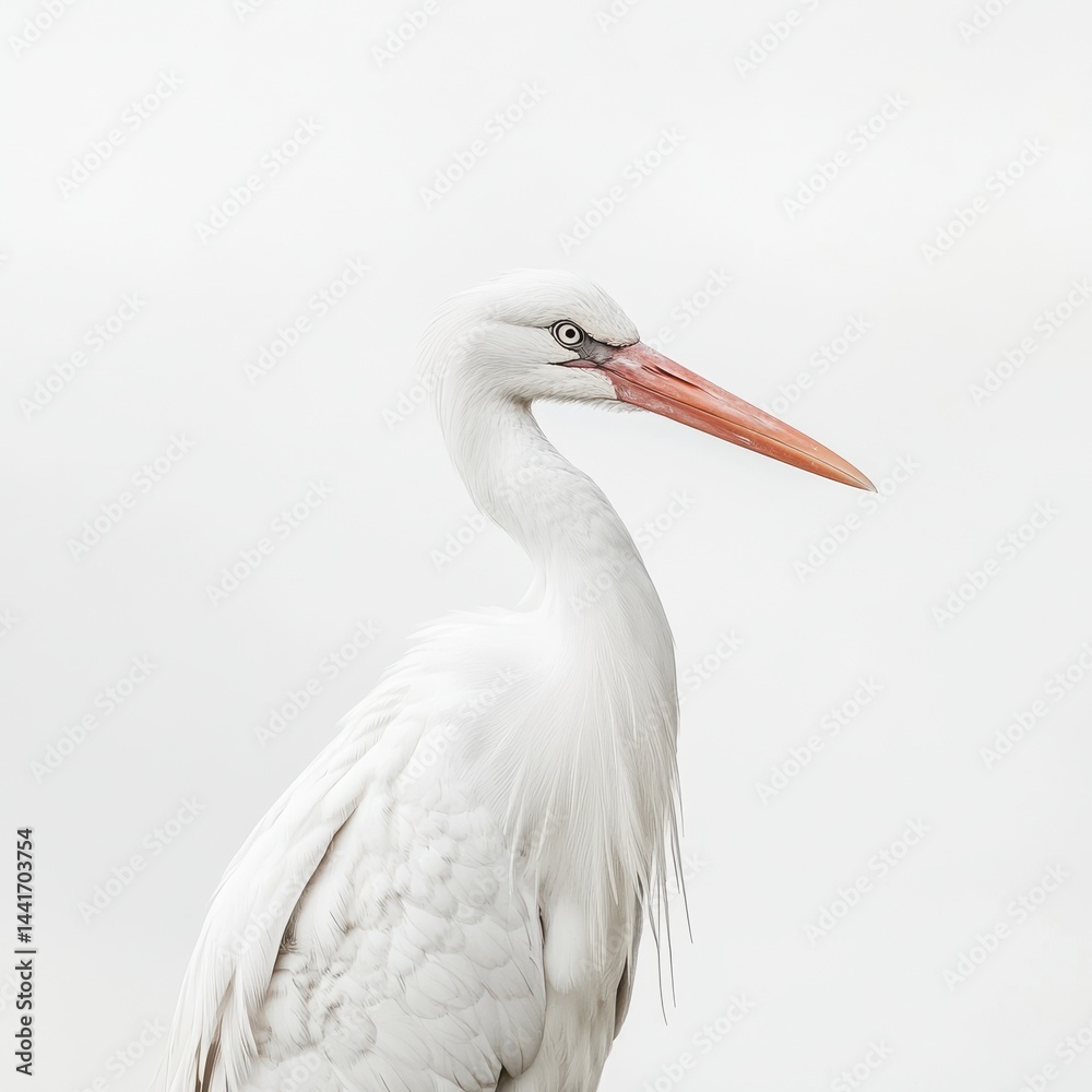 Fototapeta premium White Heron Portrait Against Bright Background