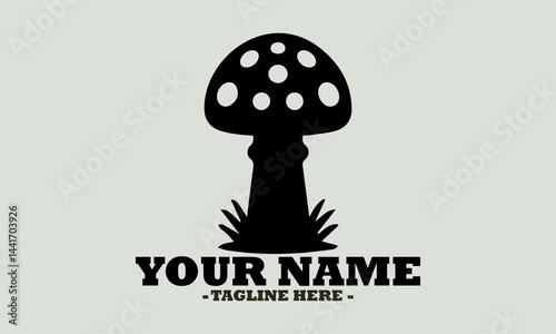 illustration Black and white drawing of mushrooms vector design, mushrooms logo art and mushrooms template design