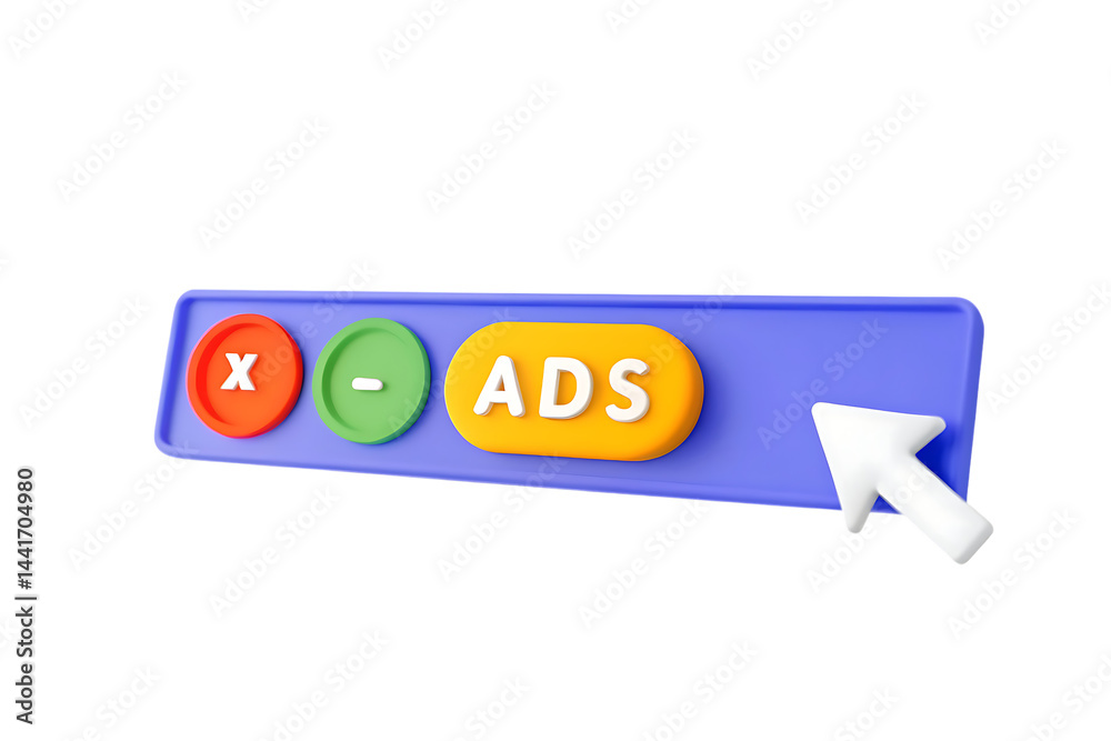Ad blocker 3d render, online advertising concept on transparent background Ad blocker 3d render, online advertising concept on transparent background