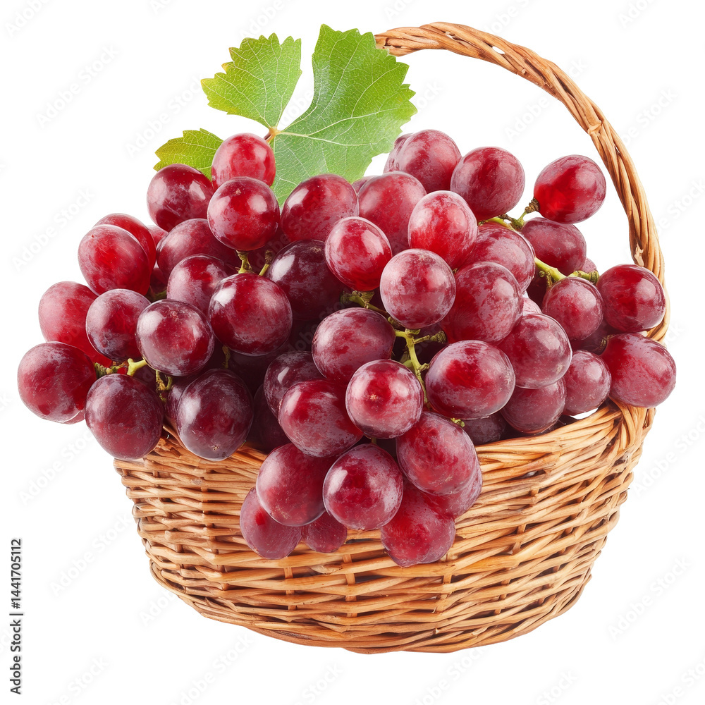 Fresh red grapes in a woven basket on a clean transparent background, perfect for healthy snacking and cooking, red grapes in a basket isolated on transparent background Fresh red grapes in a woven basket on a clean transparent background, perfect for healthy snacking and cooking, red grapes in a basket isolated on transparent background