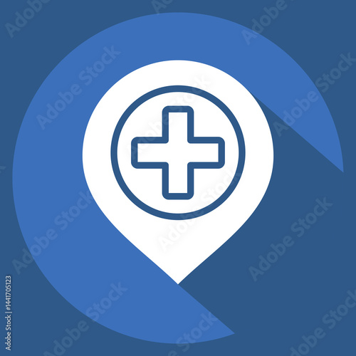 Icon Hospital. related to Location symbol. long shadow style. design editable