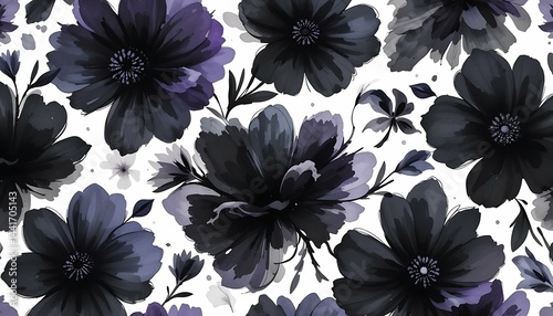 Dark Flower Pattern on White Background Floral Design