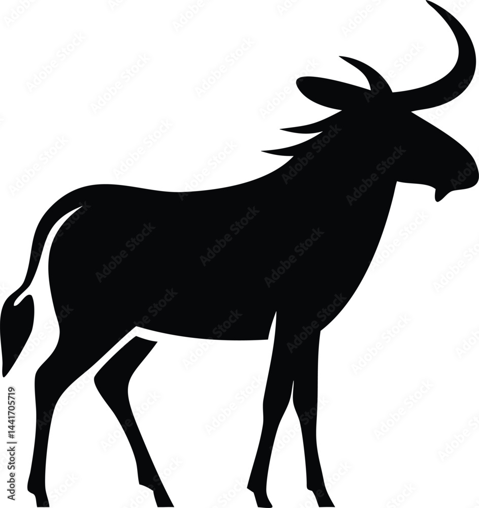 Fototapeta premium Wildebeest Silhouette Vector – African Animal Illustration