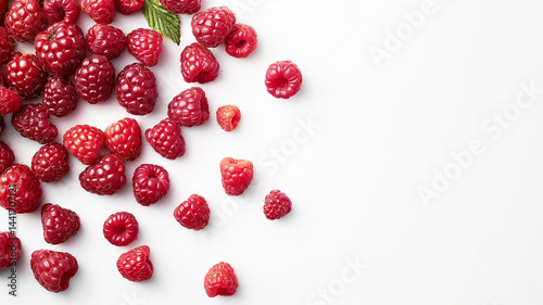 Obraz na płótnie Ripe raspberry layout on crisp white canvas, bursting with color w salonie