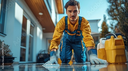A cleaning service employees cleaning houses.
