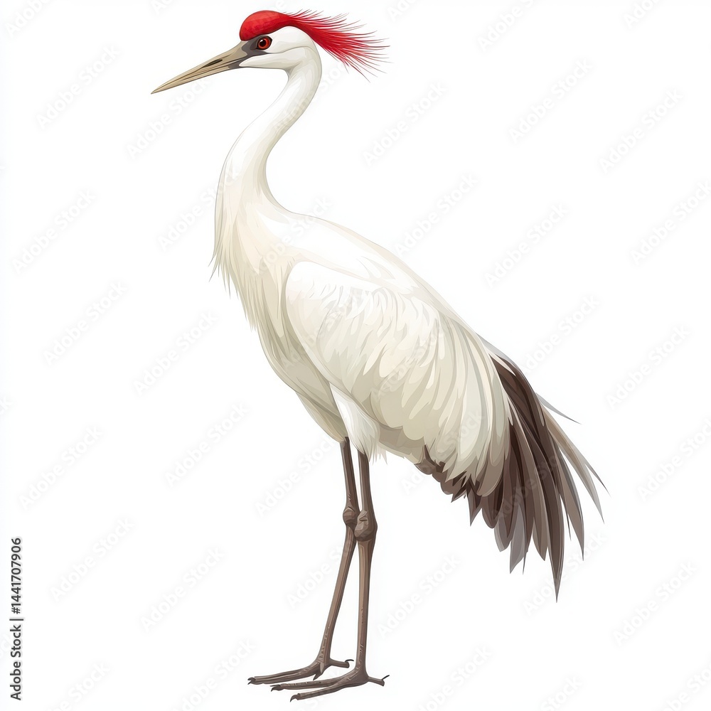Fototapeta premium Detailed Illustration of a White Crane with a Red Crest