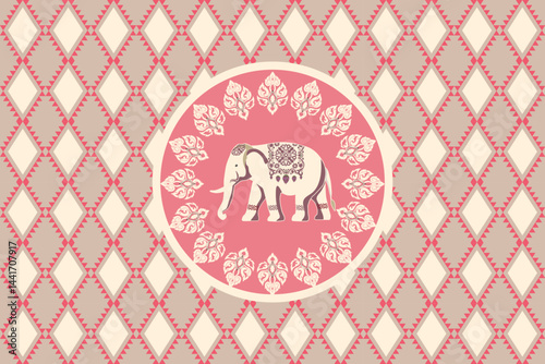 Geometric, 
Beautiful Thailand,elephant pattern,floral,thai pattern,seamless,Traditional,ethnic,fabric pattern for textiles,rugs, wallpaper,clothing, sarong,batik,print,background,illustration,vector