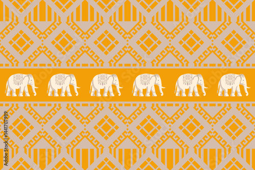 Geometric, 
Beautiful Thailand,elephant pattern,floral,thai pattern,seamless,Traditional,ethnic,fabric pattern for textiles,rugs, wallpaper,clothing, sarong,batik,print,background,illustration,vector