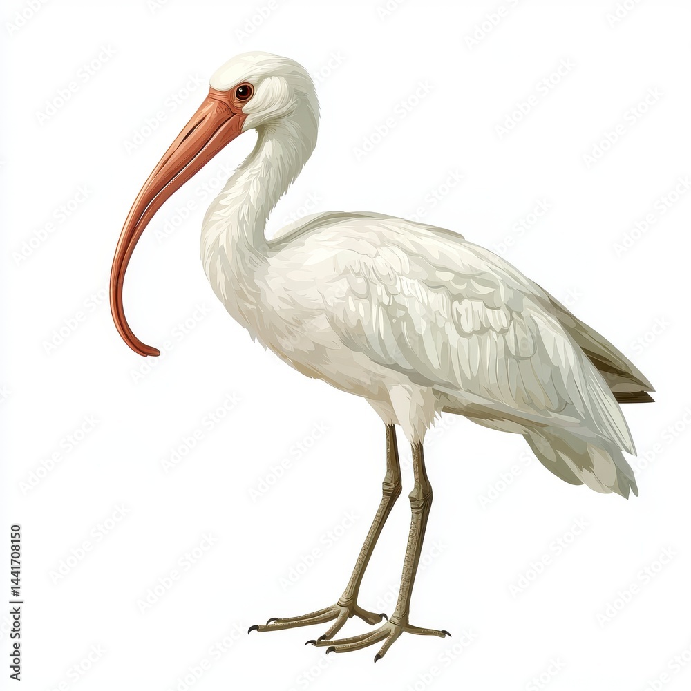 Fototapeta premium Detailed Illustration of a White Ibis Bird Against a White Background