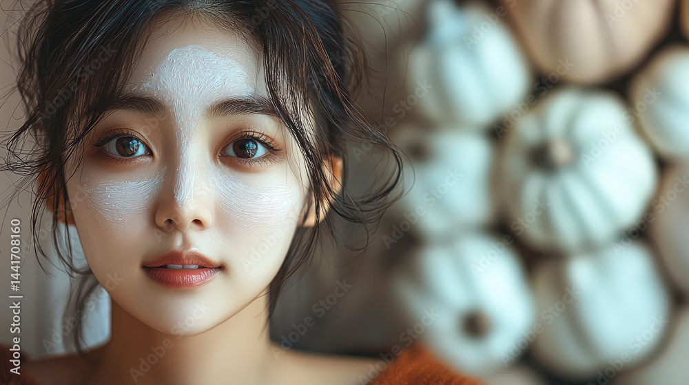Pumpkin enzyme skin peel, Korean woman.