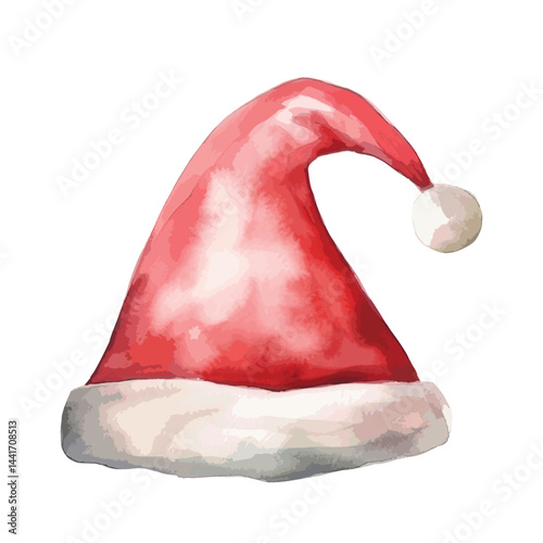 watercolor A red Santa hat illustration
