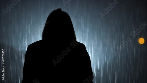 Wallpaper Mural Solitary figure stands silhouetted in the rain, personifies loneliness and reflection Torontodigital.ca