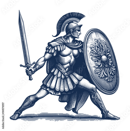 roman warrior, spartan, gladiator - guilloche hand drawing style (artwork 2)