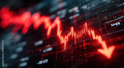 A red downward-trending stock chart indicates a decline in financial markets or stock prices.