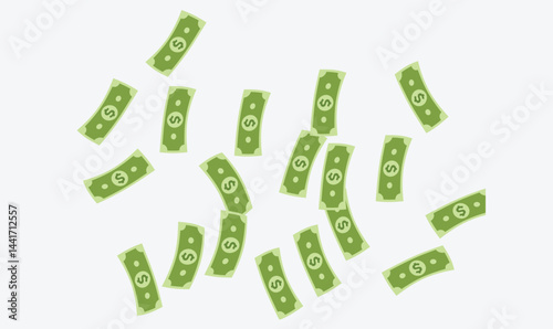 illustration of money bank notes falling from the top, symbolizing wealth, abundance, financial gain, and success