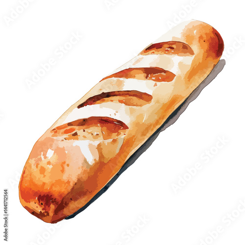 watercolor illustration of Baguette clipart isolated