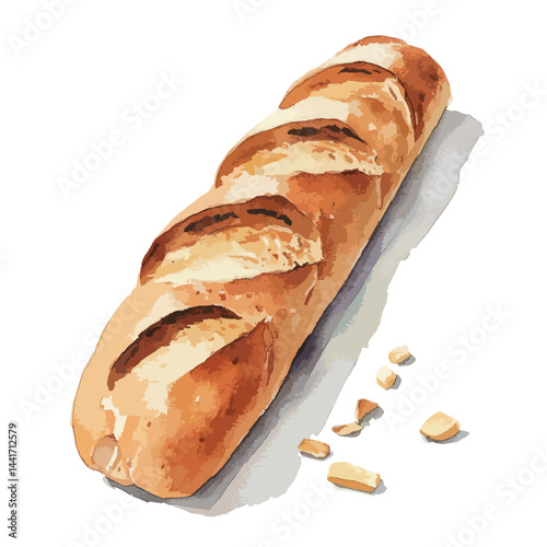 watercolor illustration of Baguette clipart isolated