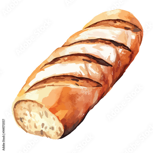 watercolor illustration of Baguette clipart isolated